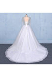 Puffy Long Sleeves Tulle White Wedding Dress, Shiny Long Bridal Dresses