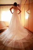 Bateau Wedding Dresses A Line With Sash And Applique Chapel Train