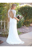 Sheath/Column Lace Bateau 1/2 Sleeves Sweep/Brush Train Wedding Dresses