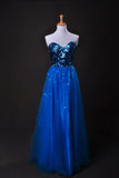 Cheap Prom Dresses Blue A Line Sweetheart Floor Length Organza Cz