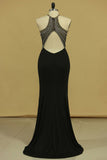 Scoop Sheath Floor Length Prom Dresses Spandex With Beading