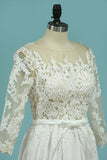 Scoop Chiffon Wedding Dresses 3/4 Length Sleeves With Applique