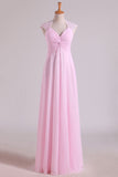 V-Neck Bridesmaid Dresses A-Line Floor-Length With Ruffles