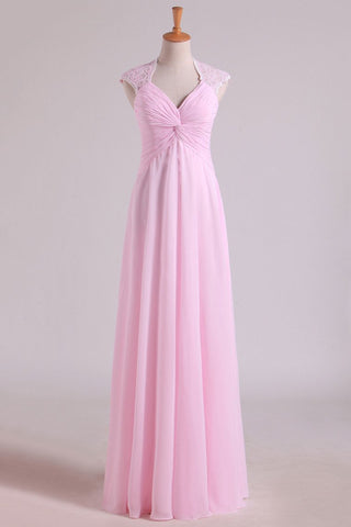 V-Neck Bridesmaid Dresses A-Line Floor-Length With Ruffles