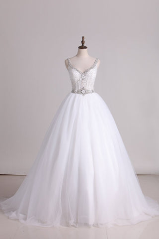 Wedding Dresses Straps With Applique And Beads Tulle A Line