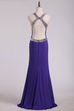 Evening Dresses Scoop Open Back With Beads Floor Length Spandex