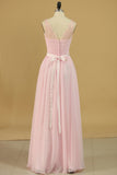 Chiffon V Neck With Ruffles And Sash Bridesmaid Dresses A Line