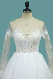 Wedding Dresses Bateau Long Sleeves A Line With Applique Tulle Open Back