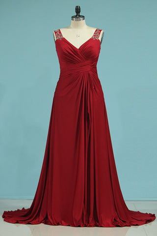 V Neck Prom Dresses A Line Spandex With Beads And Ruffles