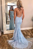 Charming Spaghetti Straps Mermaid Long Open Back Prom Dresses