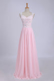 V-Neck A-Line/Princess Prom Dress Tulle&Chiffon With Beads And Applique