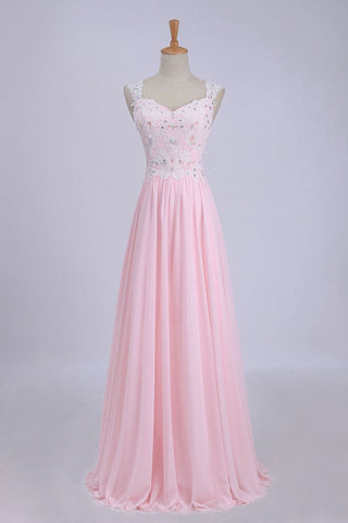 V-Neck A-Line/Princess Prom Dress Tulle&Chiffon With Beads And Applique