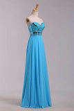 Blue Prom Dresses A Line Sweetheart Floor Length Chiffon Ship Today Under 200