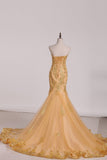 Tulle Sweetheart Mermaid/Trumpet With Gold Applique And Beads Evening Dresses