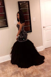 Sweetheart Beaded Bodice Prom Dresses Mermaid Tulle Sweep Train