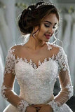 New Arrival Long Sleeves Tulle Wedding Dresses Scoop Neck With Appliques