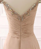 A Line Chiffon Sweetheart Off the Shoulder Beads Open Back Cheap Prom Dresses JS148