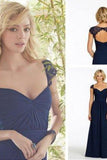 Newest Navy Blue Chiffon Lace Long Prom Dresses Bridesmaid Dresses