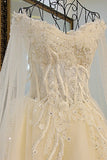 Off The Shoulder Wedding Dresses A Line With Beading Court Train Tulle Lace Up