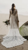 Charming A Line Long Sleeves V Neck Lace Ivory Beach Wedding Dresses, Bridal SJS15623