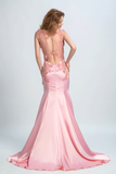 Prom Dresses Scoop Mermaid Elastic Satin With Applique And Beads Sweep Train