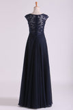 New Arrival Bateau Neckline Embellished Tulle Bodice With Beaded Applique Chiffon