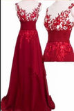 Prom Dresses A Line Scoop Chiffon & Appliques With Ruffles