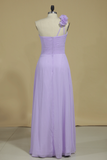 Bridesmaid Dress A Line One Shoulder Chiffon With Handmade Flowers