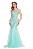 New Arrival V Neck Tulle With Applique And Beads Mermaid Prom Dresses