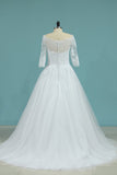 Mid-Length Sleeves Baot Neck Wedding Dresses A Line With Applique