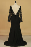 Long Sleeves Bateau Open Back Evening Dresses Lace With Applique