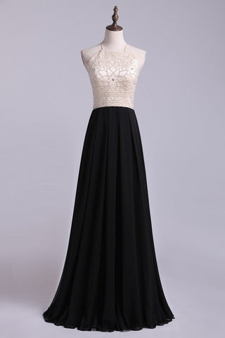 Prom Dresses A Line Floor Length Halter Chiffon