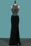 Mermaid Prom Dresses Open Back Scoop With Beads And Slit