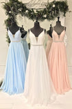 Spaghetti Straps Beading Bodice Long Chiffon Prom Dresses Evening Dresses JS491