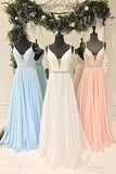 Spaghetti Straps Beading Bodice Long Chiffon Prom Dresses Evening Dresses JS491