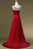 A Line O-neck Beading Long Satin Prom Dresses Evening Dresses JS496