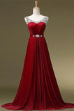 A Line O-neck Beading Long Satin Prom Dresses Evening Dresses JS496