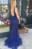 V-neck Beading Backless Long Mermaid Prom Dresses Evening Dresses JS550