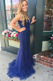 V-neck Beading Backless Long Mermaid Prom Dresses Evening Dresses JS550