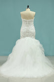 Mermaid Beaded Bodice Wedding Dresses Sweetheart Tulle Sweep Train