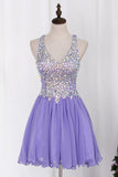 Delicate Short/Mini Halter A Line/Princess Homecoming Dresses Lace&Chiffon Beaded Bodice