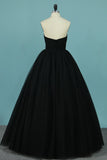 New Arrival Strapless Tulle Prom Dresses A Line With Ruffles