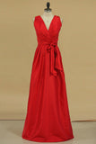 Red Bridesmaid Dresses Cheap Bridesmaid Dresses V Neck Floor Length