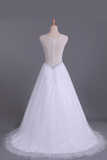 V-Neck A Line Wedding Dresses Tulle Beaded Bodice Court Train