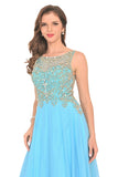 Prom Dresses Scoop Chiffon With Beading A Line Zipper Up