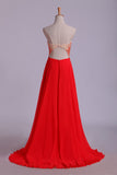 Splendid Sweetheart Prom Dresses A Line Chiffon With Beads Open Back