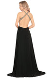 Scoop Prom Dresses A Line Open Back Chiffon With Beading