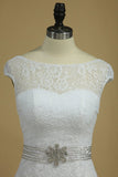 Scoop Cap Sleeves Mermaid Wedding Dresses Beaded Waistband Lace