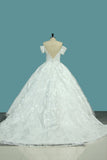 Luxurious Satin Ball Gown Off The Shoulder Wedding Dress With Appliques And Beads