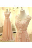 Prom Dresses A Line Scoop Chiffon With Applique And Sash Sweep Train